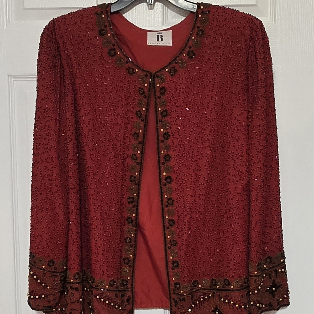 Brooks Vibrant Red Beaded Cocktail jacket.